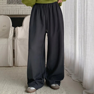 Yurin Side Pintuck Snap Button Wide Elastic Waist Slacks