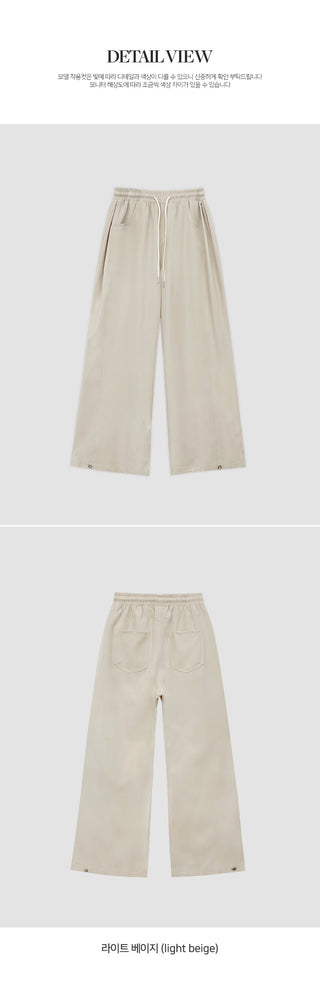 Yurin Side Pintuck Snap Button Wide Elastic Waist Slacks