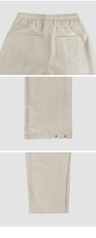 Yurin Side Pintuck Snap Button Wide Elastic Waist Slacks