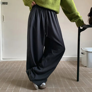 Yurin Side Pintuck Snap Button Wide Elastic Waist Slacks