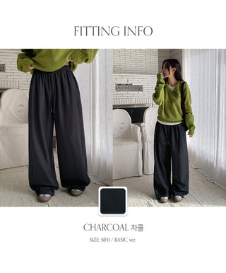 Yurin Side Pintuck Snap Button Wide Elastic Waist Slacks