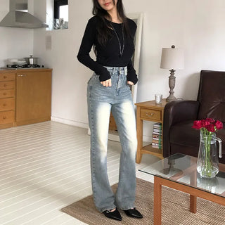 Reborns Back Pocket Washed Bootcut Denim Pants