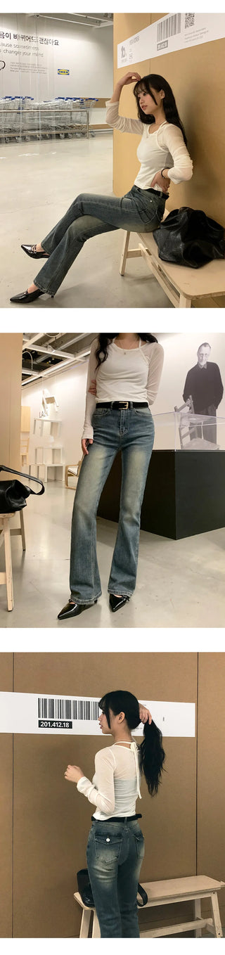 Reborns Back Pocket Washed Bootcut Denim Pants