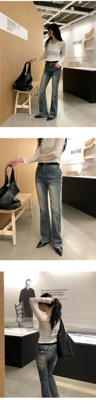 Reborns Back Pocket Washed Bootcut Denim Pants