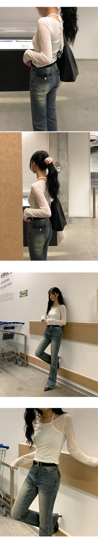 Reborns Back Pocket Washed Bootcut Denim Pants