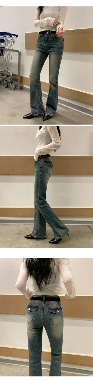 Reborns Back Pocket Washed Bootcut Denim Pants