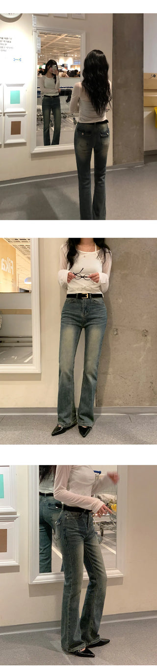 Reborns Back Pocket Washed Bootcut Denim Pants