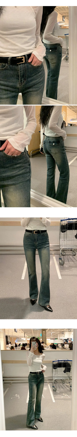 Reborns Back Pocket Washed Bootcut Denim Pants