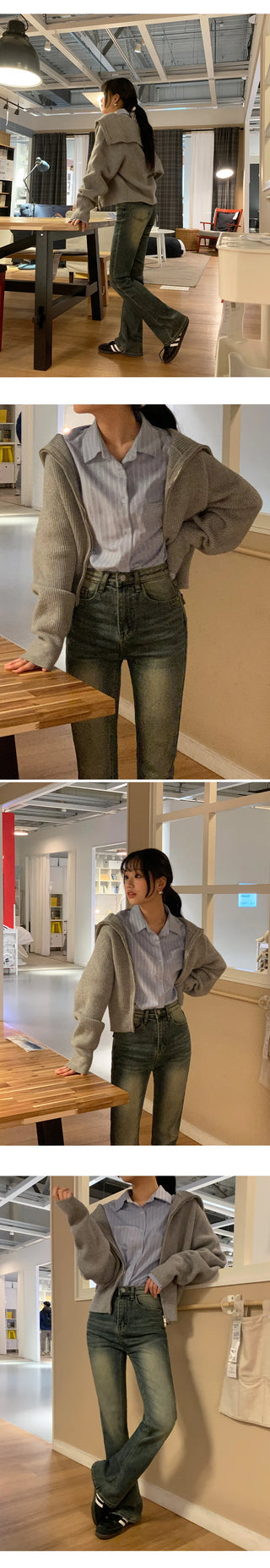 Reborns Back Pocket Washed Bootcut Denim Pants
