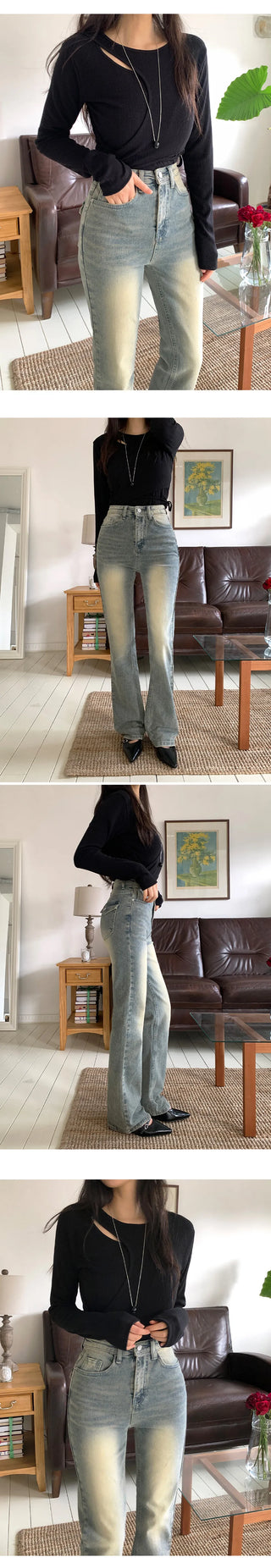 Reborns Back Pocket Washed Bootcut Denim Pants