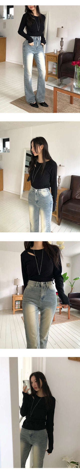 Reborns Back Pocket Washed Bootcut Denim Pants