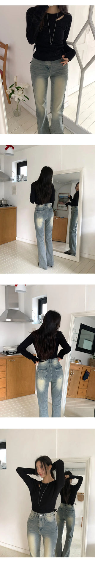 Reborns Back Pocket Washed Bootcut Denim Pants