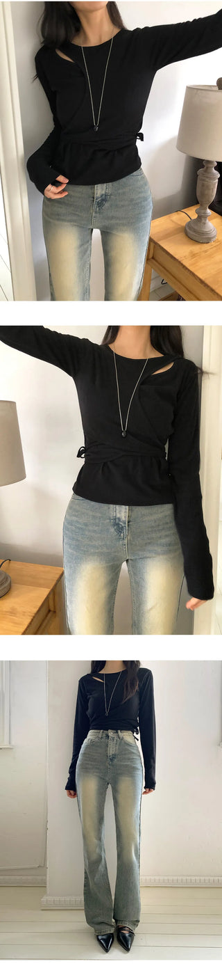 Reborns Back Pocket Washed Bootcut Denim Pants