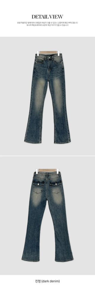 Reborns Back Pocket Washed Bootcut Denim Pants