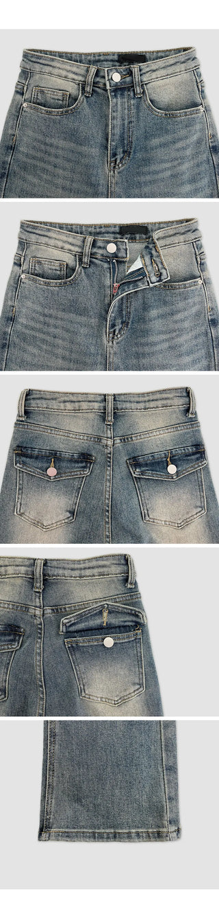 Reborns Back Pocket Washed Bootcut Denim Pants