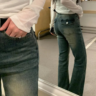 Reborns Back Pocket Washed Bootcut Denim Pants