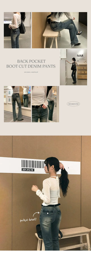 Reborns Back Pocket Washed Bootcut Denim Pants