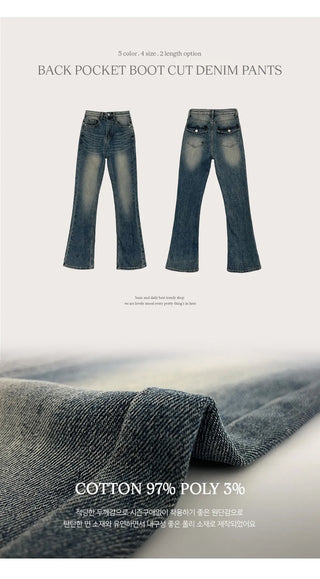 Reborns Back Pocket Washed Bootcut Denim Pants