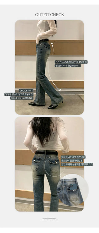 Reborns Back Pocket Washed Bootcut Denim Pants