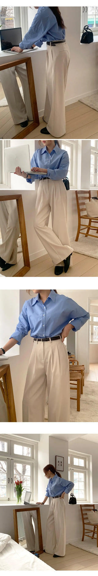 F Din Stretch Two Pintuck Tab Wide Slacks