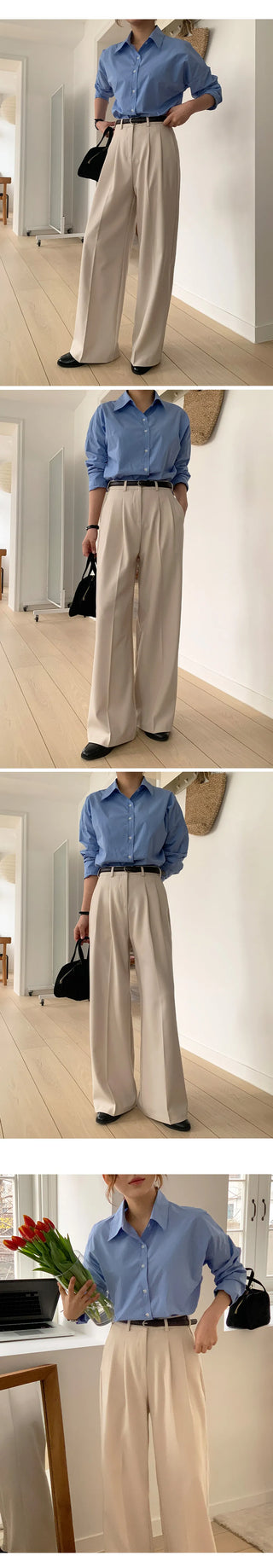 F Din Stretch Two Pintuck Tab Wide Slacks
