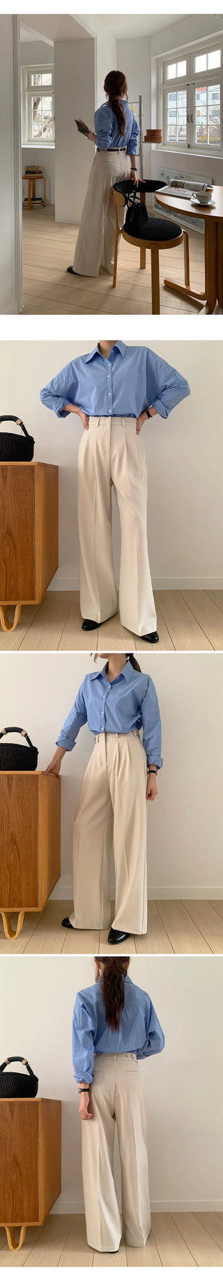 F Din Stretch Two Pintuck Tab Wide Slacks