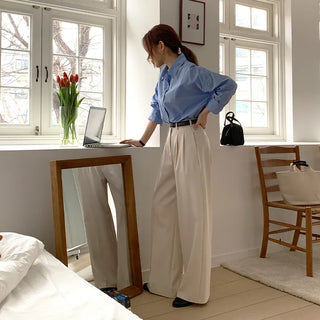 F Din Stretch Two Pintuck Tab Wide Slacks