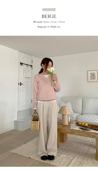 F Din Stretch Two Pintuck Tab Wide Slacks