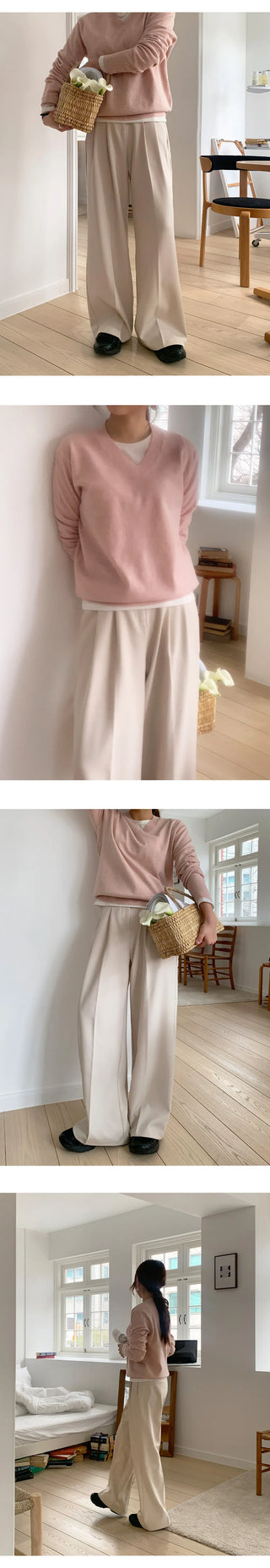 F Din Stretch Two Pintuck Tab Wide Slacks