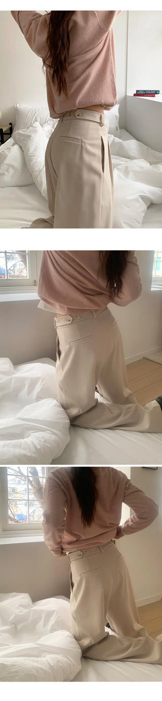 F Din Stretch Two Pintuck Tab Wide Slacks