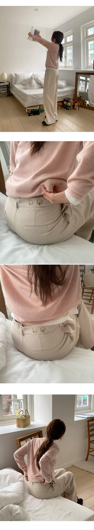 F Din Stretch Two Pintuck Tab Wide Slacks
