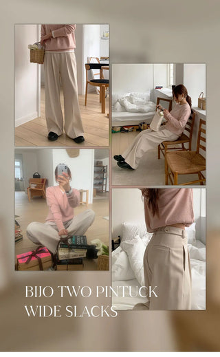 F Din Stretch Two Pintuck Tab Wide Slacks