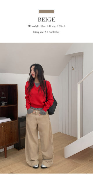 Kierin Tabi Cut Snap Button Cotton Wide Pants