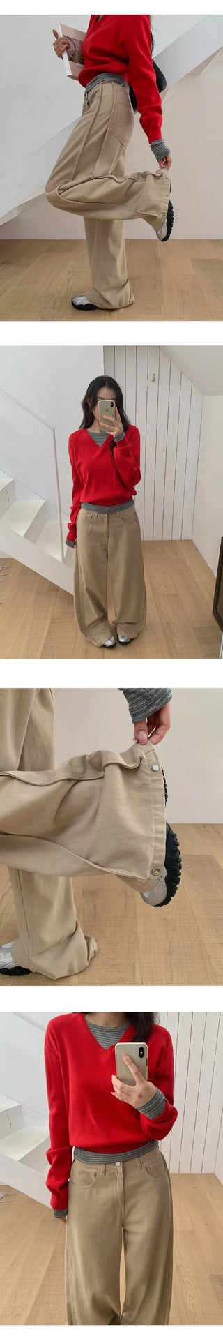 Kierin Tabi Cut Snap Button Cotton Wide Pants