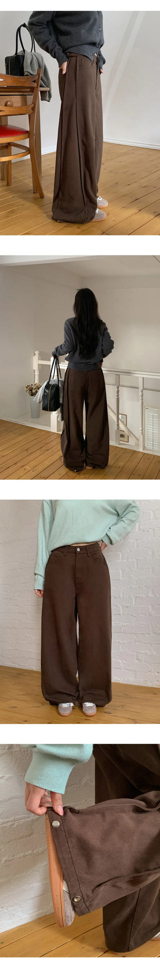 Kierin Tabi Cut Snap Button Cotton Wide Pants