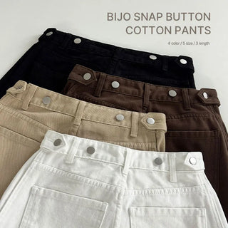 Kierin Tabi Cut Snap Button Cotton Wide Pants