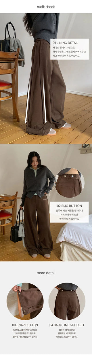 Kierin Tabi Cut Snap Button Cotton Wide Pants