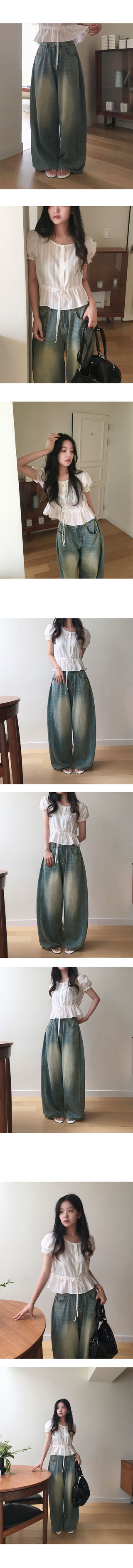 Together Side Pintuck Washed Wide Denim