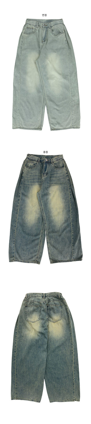 Together Side Pintuck Washed Wide Denim