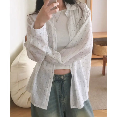 Easy Flower Stripe See-through Shirt