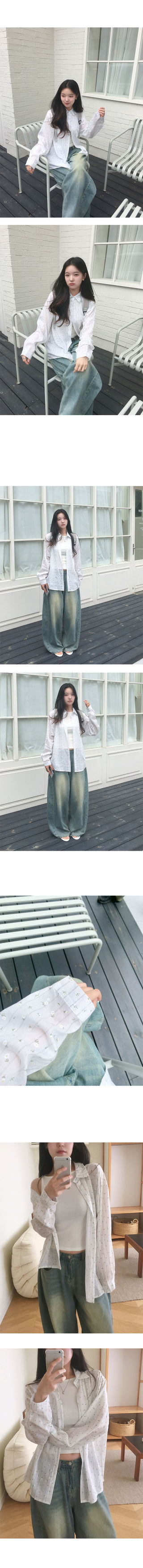 Easy Flower Stripe See-through Shirt