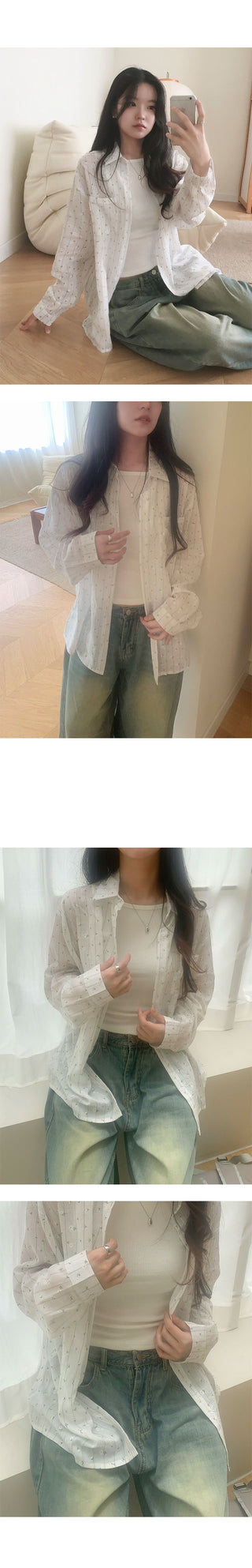 Easy Flower Stripe See-through Shirt