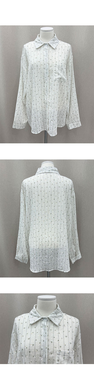 Easy Flower Stripe See-through Shirt