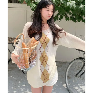 Miru Argyle See-through Summer Knit