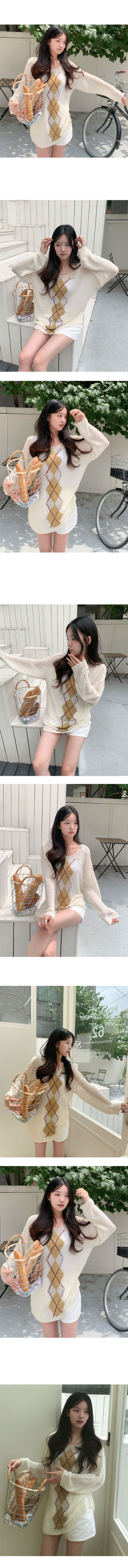 Miru Argyle See-through Summer Knit