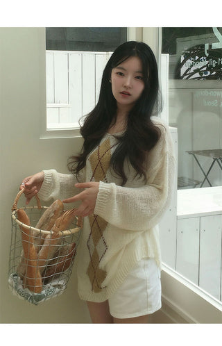Miru Argyle See-through Summer Knit