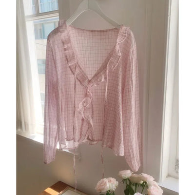 Cecilia Frill Ribbon Seersucker Blouse