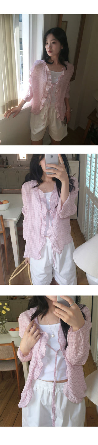 Cecilia Frill Ribbon Seersucker Blouse