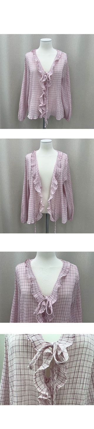 Cecilia Frill Ribbon Seersucker Blouse