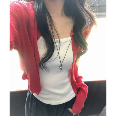 Rose Ribbed Semi-Crop Cardigan